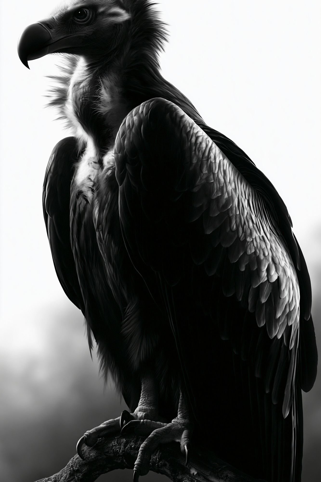 Vulture Portrait Black-White Print.