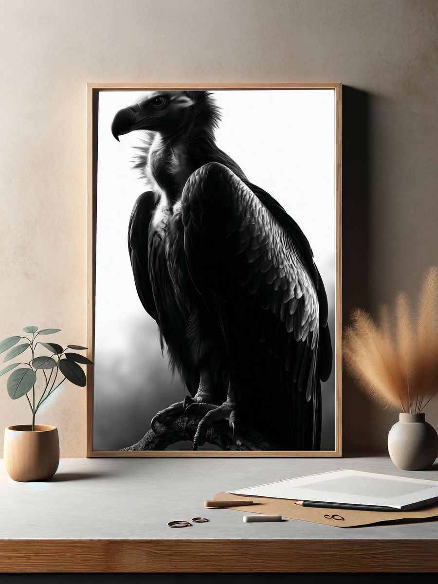 Vulture Portrait Black-White Print. — room view 2