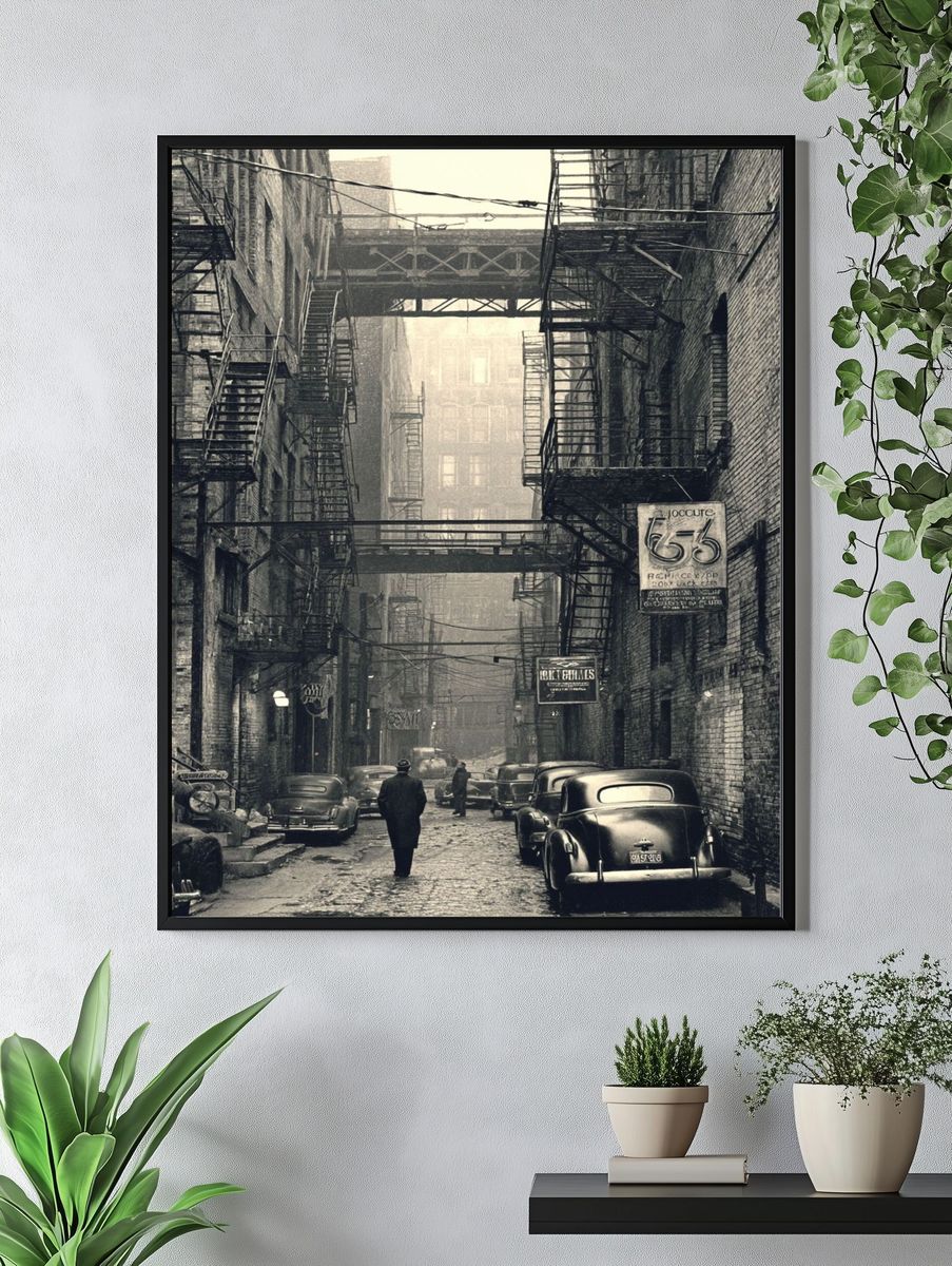 Vintage Urban Alley — Black-White Print. — room view 4