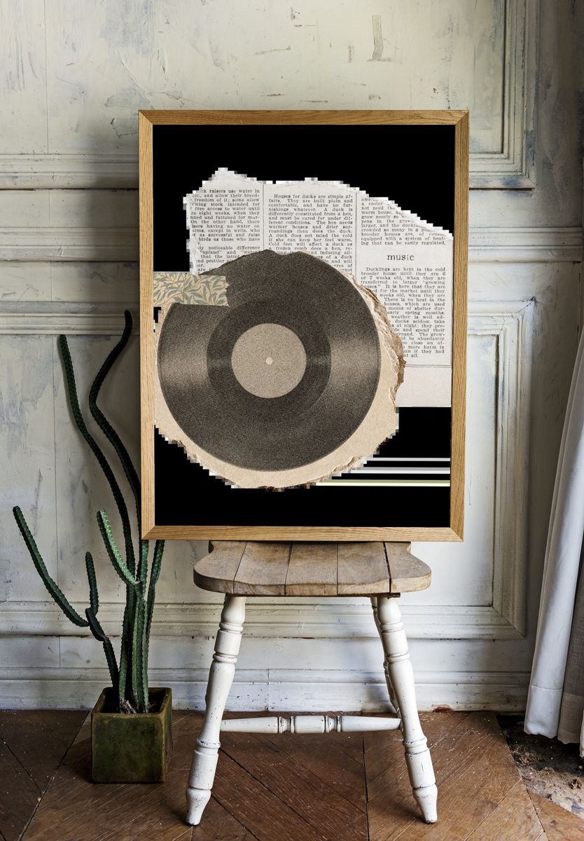 Vintage Vinyl Record Collage Poster. — room view 1