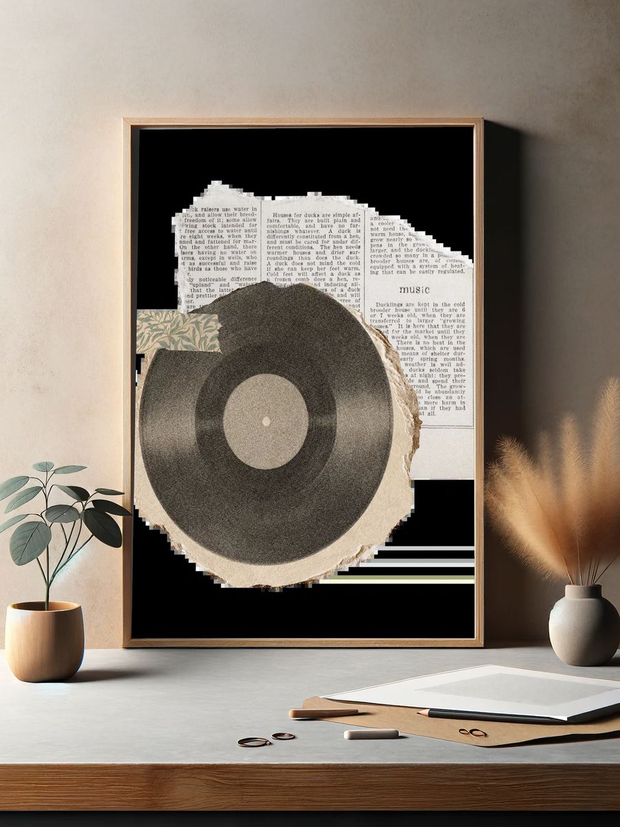 Vintage Vinyl Record Collage Poster. — room view 2