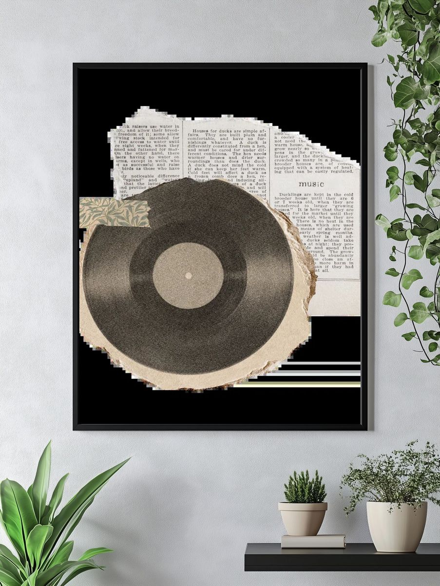 Vintage Vinyl Record Collage Poster. — room view 4