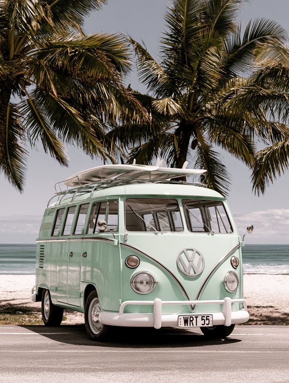 Mint VW Camper Van Beach Poster. poster — photography art