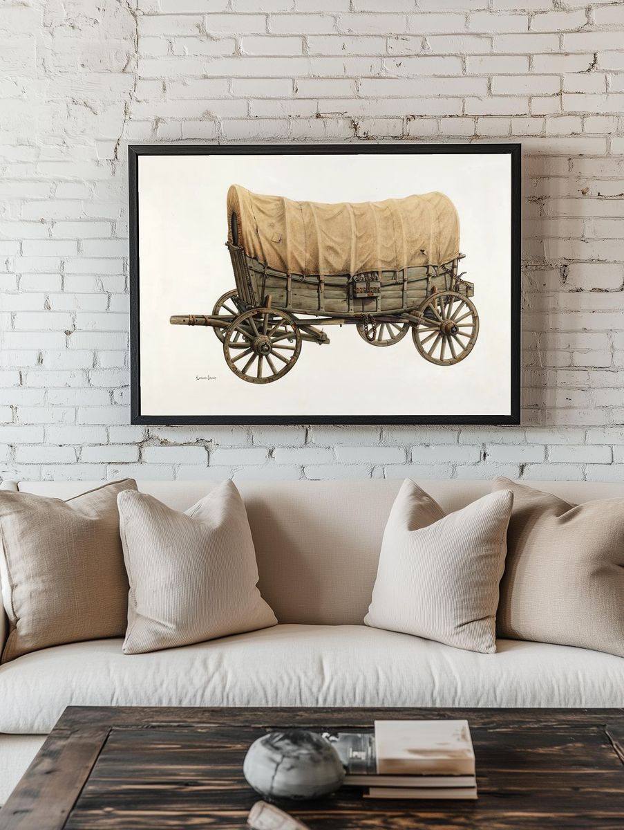 Vintage Covered Wagon — Fine Art Print. — room view 1