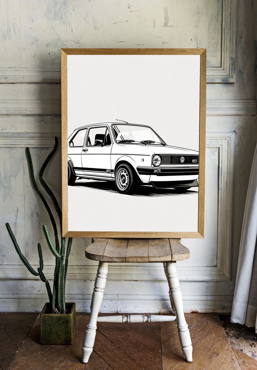 VW Golf GTI Line Art Poster. room preview