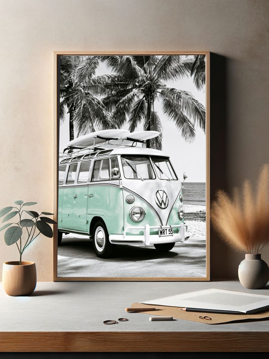 Vintage VW Surf Van Poster. — room view 2