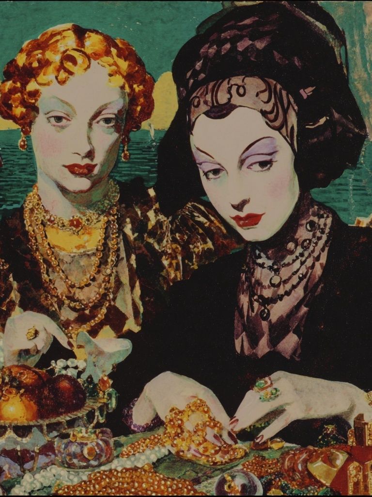 Elegant Women with Jewelry — Vintage Print. poster detail