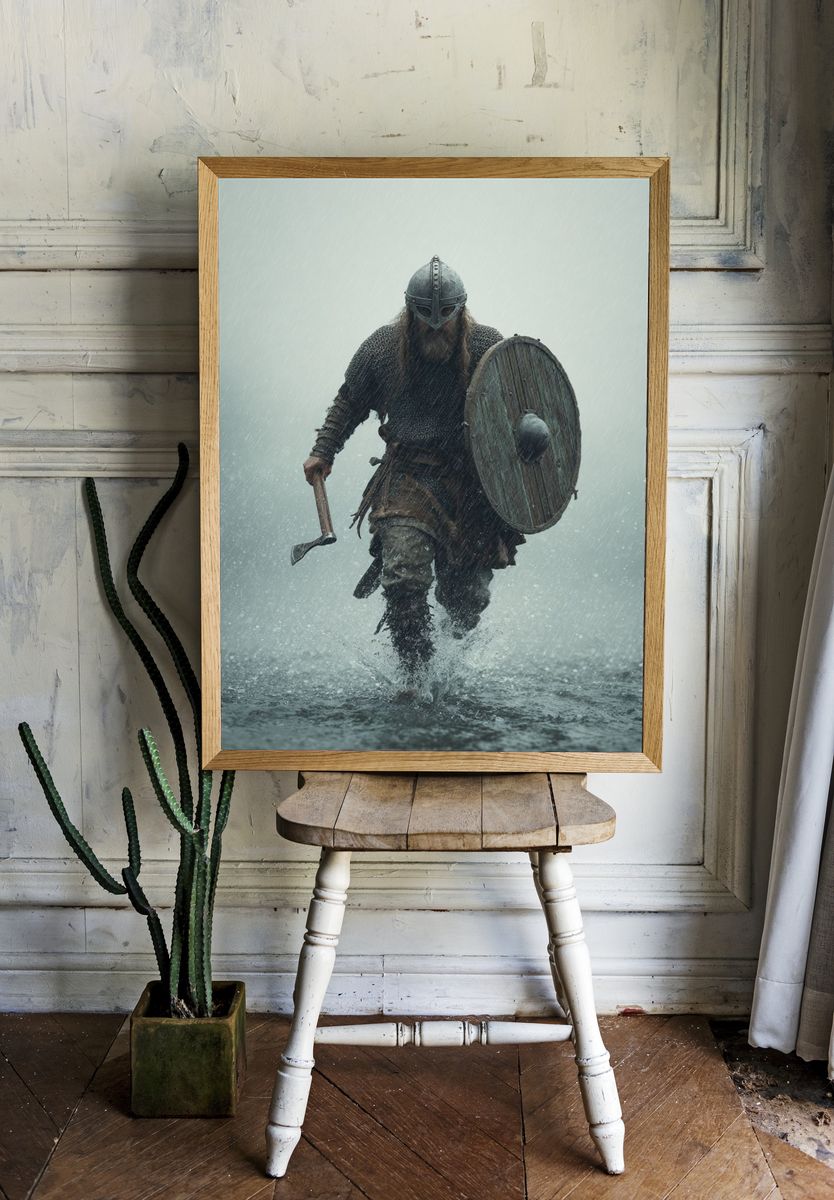 Viking Warrior in Rain — Fine Art Print room preview