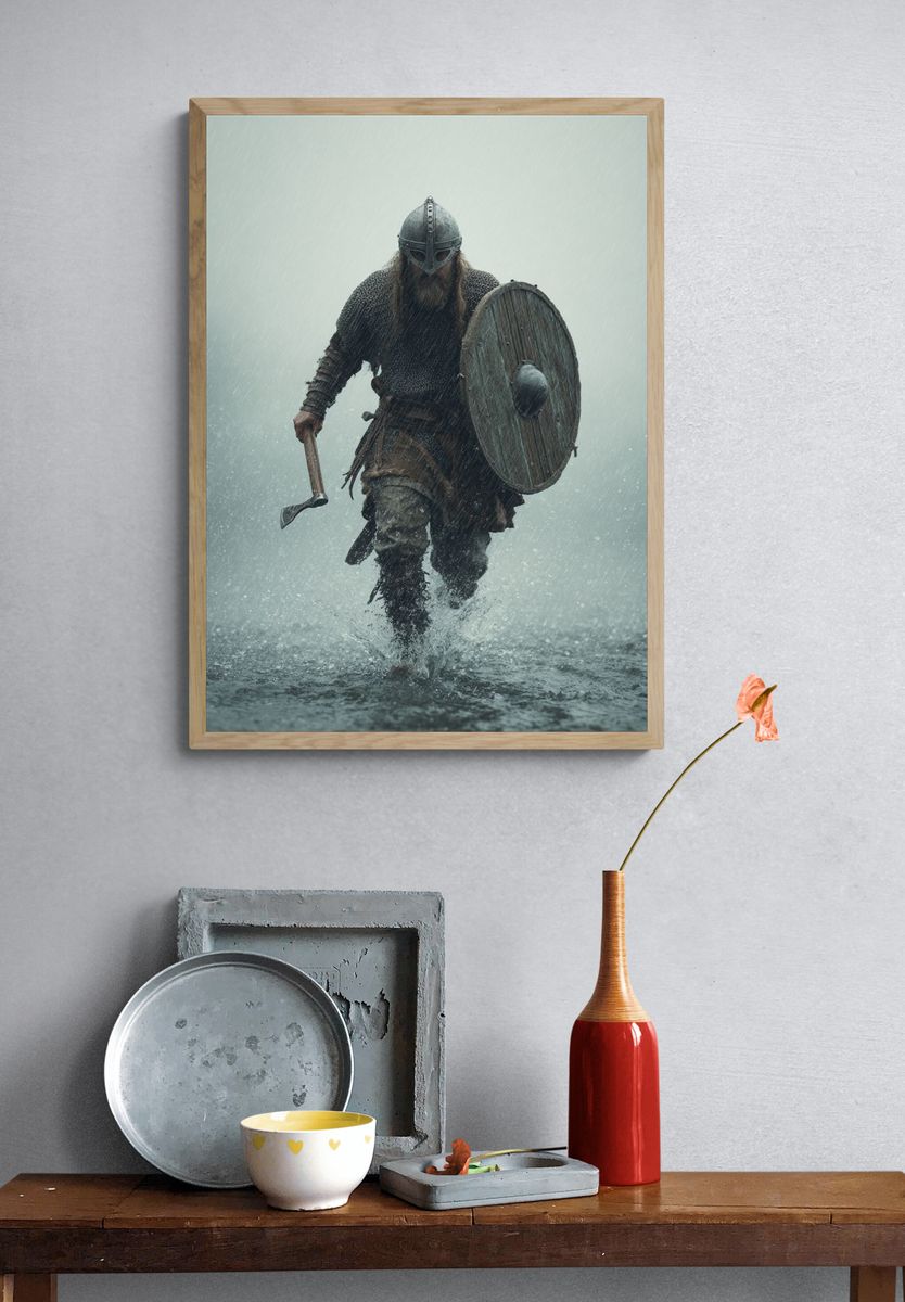 Viking Warrior in Rain — Fine Art Print. — room view 3
