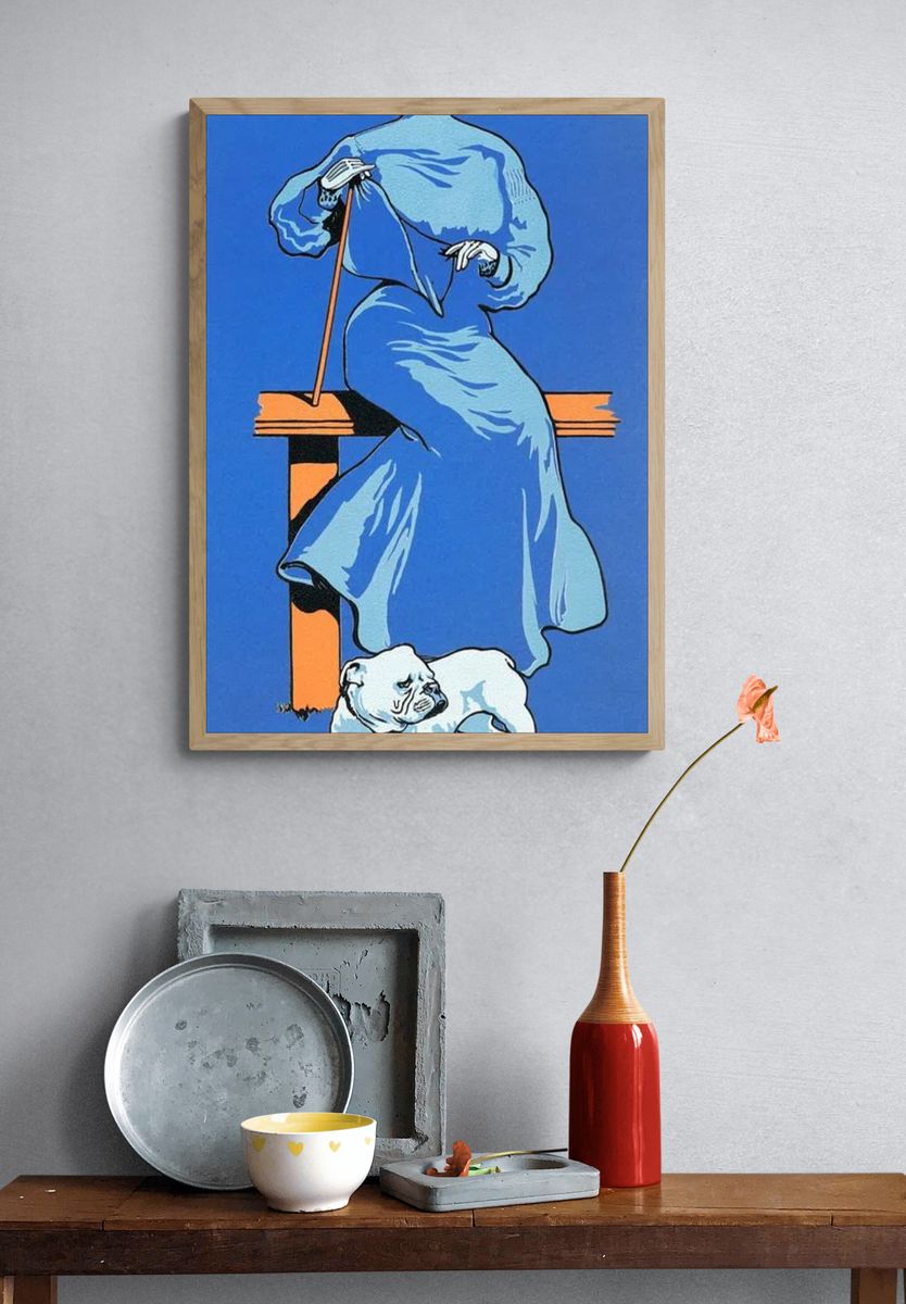 Elegant Woman with Bulldog — Vintage Print. — room view 3
