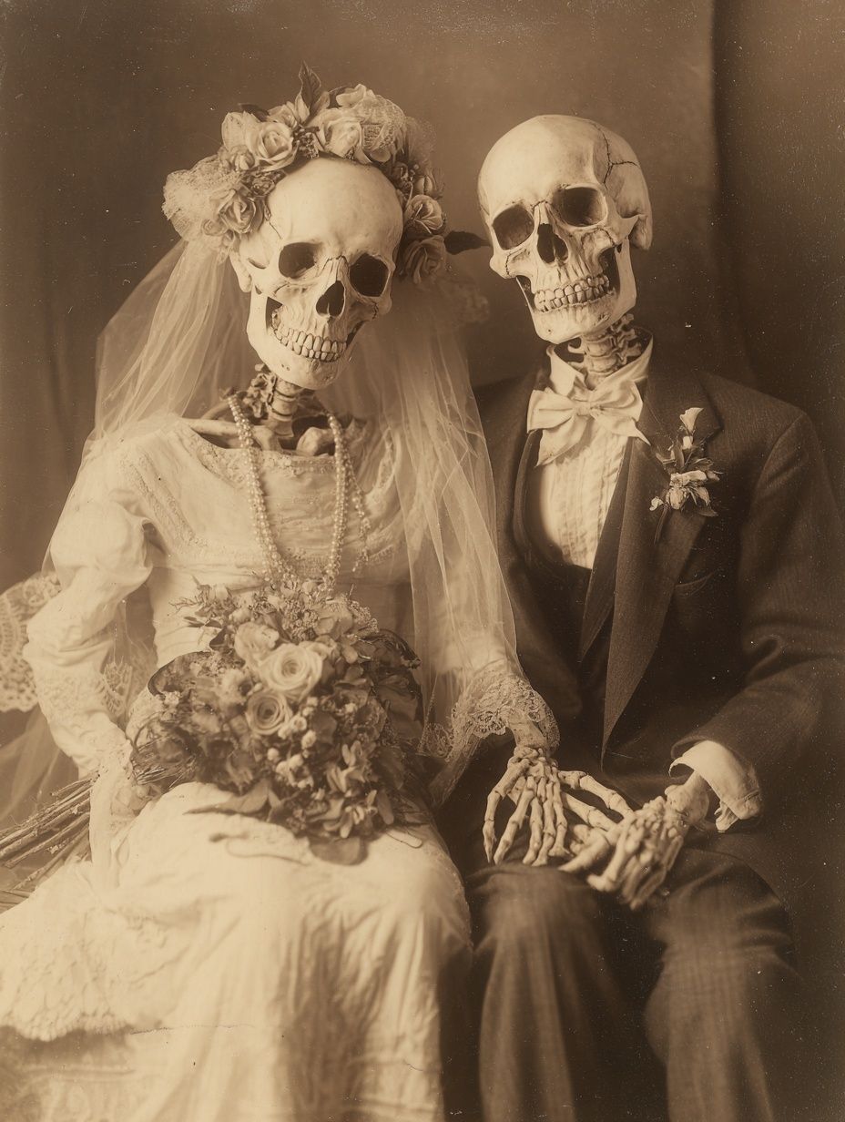 Skeleton Wedding Portrait — Vintage Print. poster — vintage art
