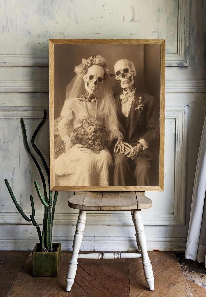 Skeleton Wedding Portrait — Vintage Print. — room view 1