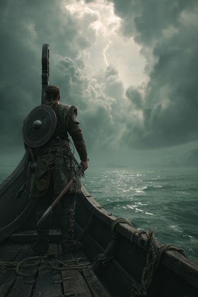 Viking Warrior on Ship — Fantasy Print. poster print