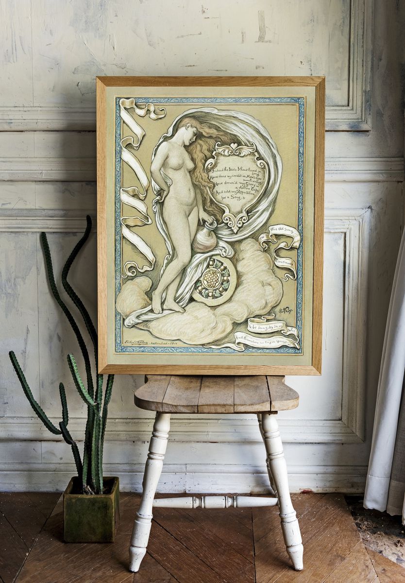 Ethereal Woman with Pot — Vintage Print. — room view 1