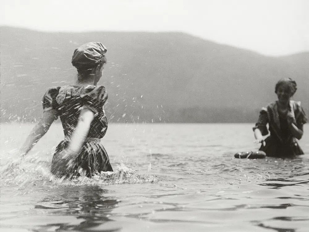 Women Playing in Water — Vintage Photography Print. poster detail