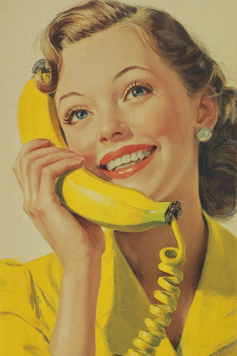 Vintage Woman with Banana Phone Poster.