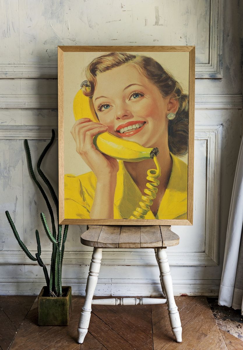 Vintage Woman with Banana Phone Poster. — room view 1