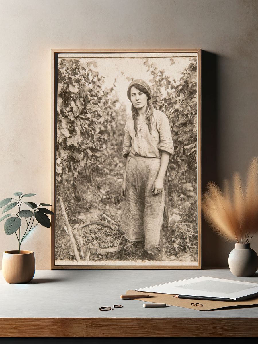 Vintage Vineyard Worker Portrait Print. — room view 2