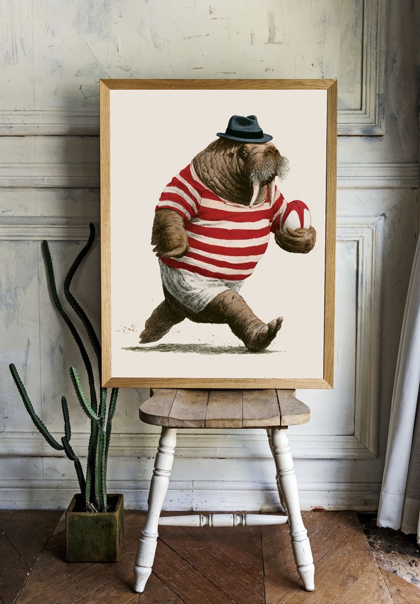 Walrus in Striped Shirt Illustration Poster. — room view 1