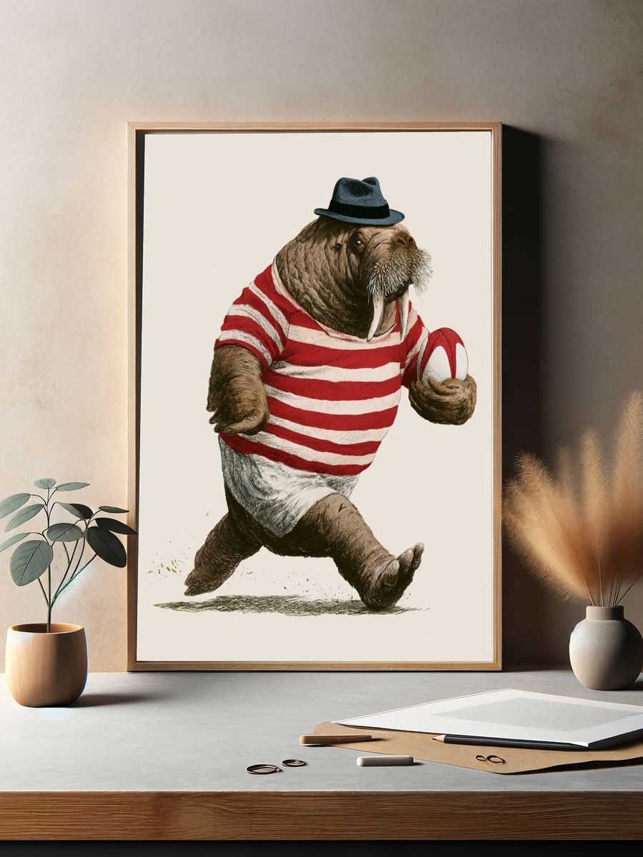 Walrus in Striped Shirt Illustration Poster. — room view 2