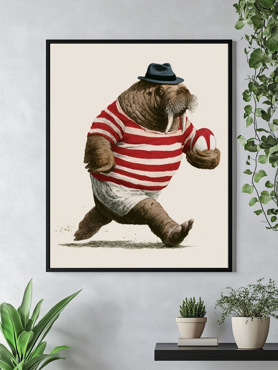 Walrus in Striped Shirt Illustration Poster. — room view 4