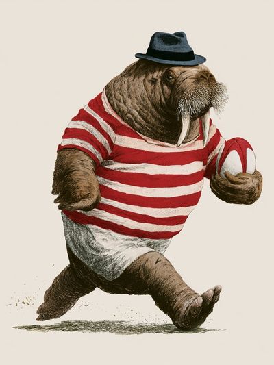 Walrus in Striped Shirt Illustration Poster. poster