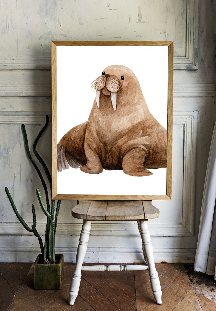 Walrus Watercolor Poster. — room view 1