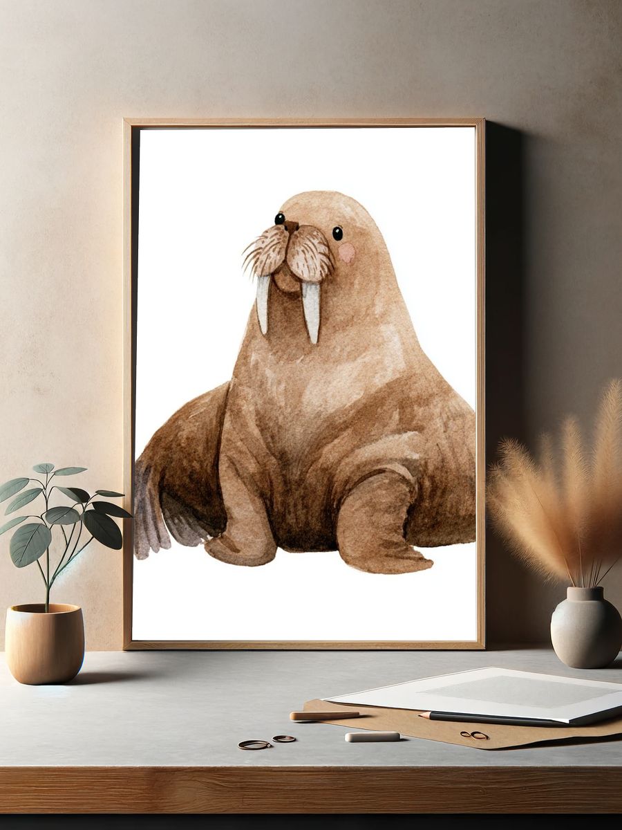 Walrus Watercolor Poster. — room view 2
