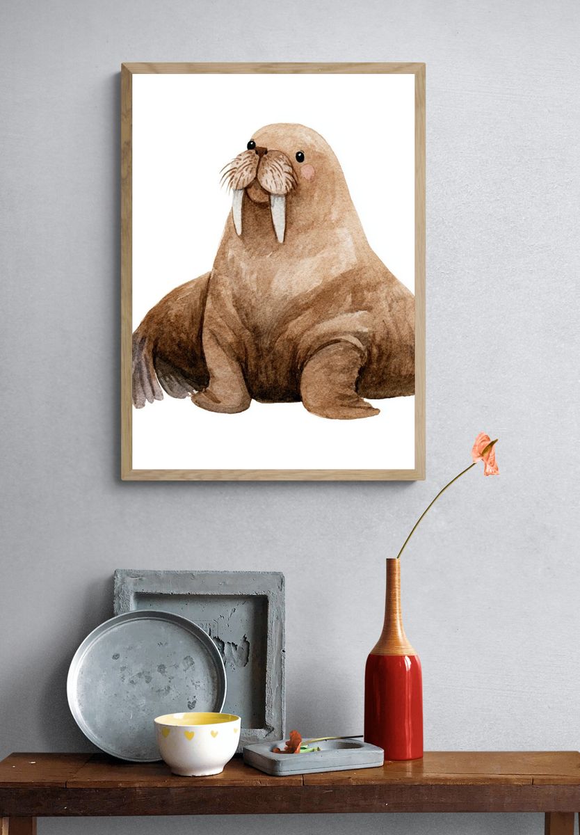 Walrus Watercolor Poster. — room view 3