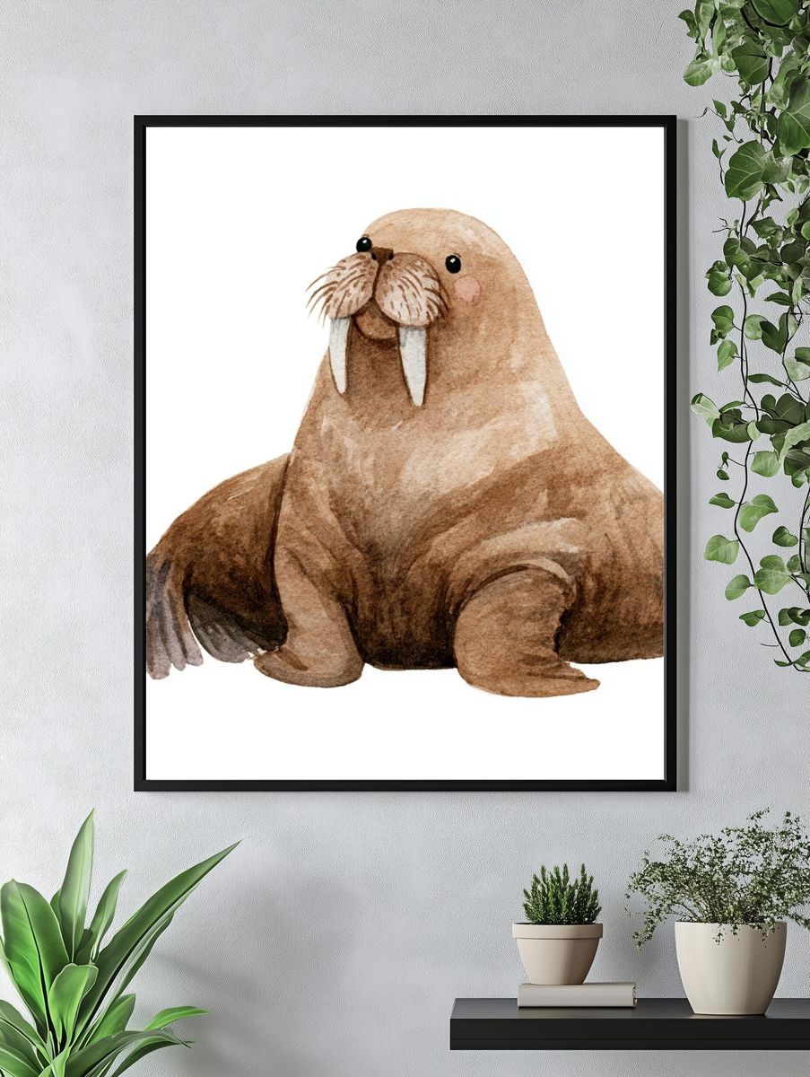 Walrus Watercolor Poster. — room view 4