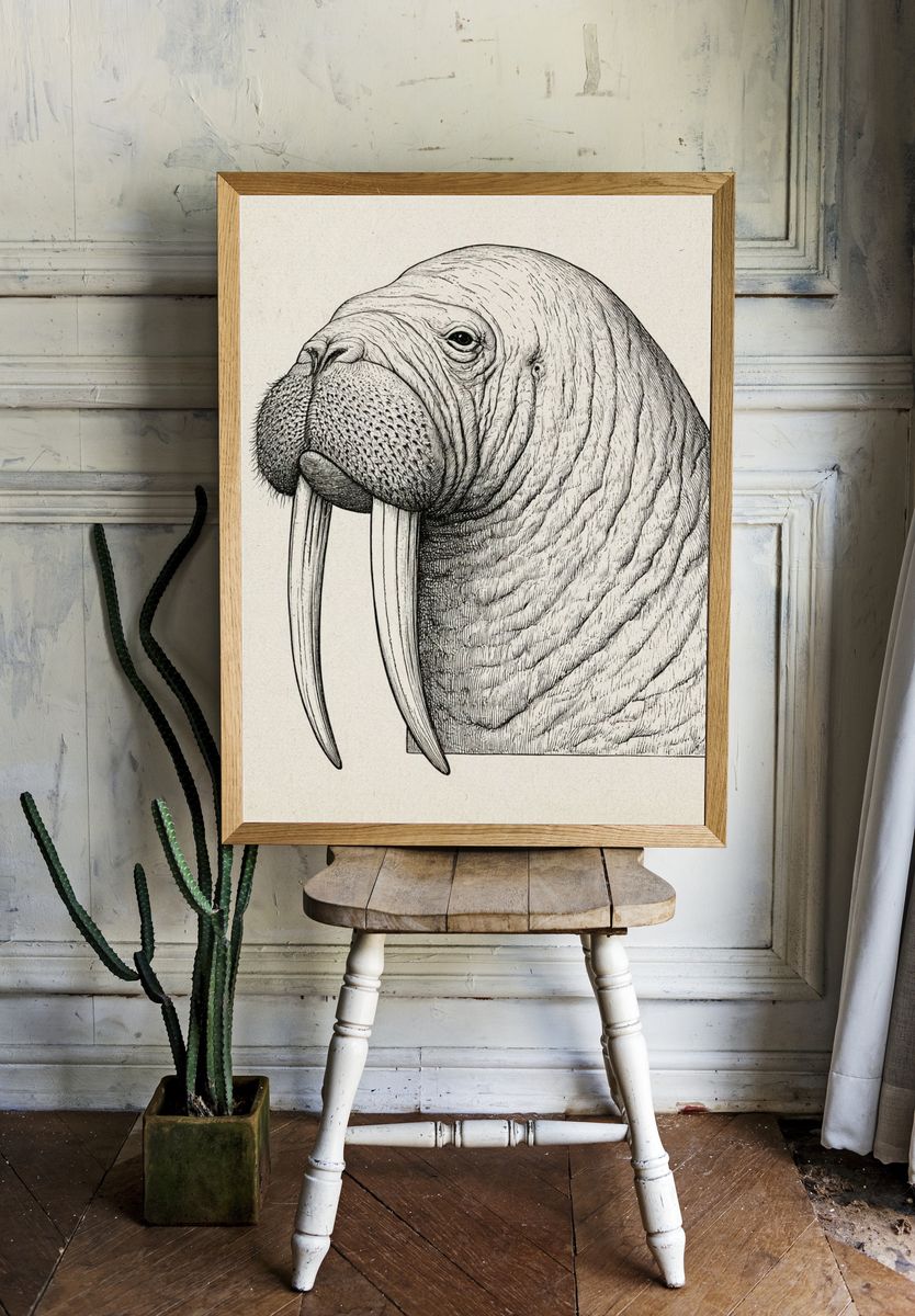 Walrus Portrait Illustration Poster. room preview