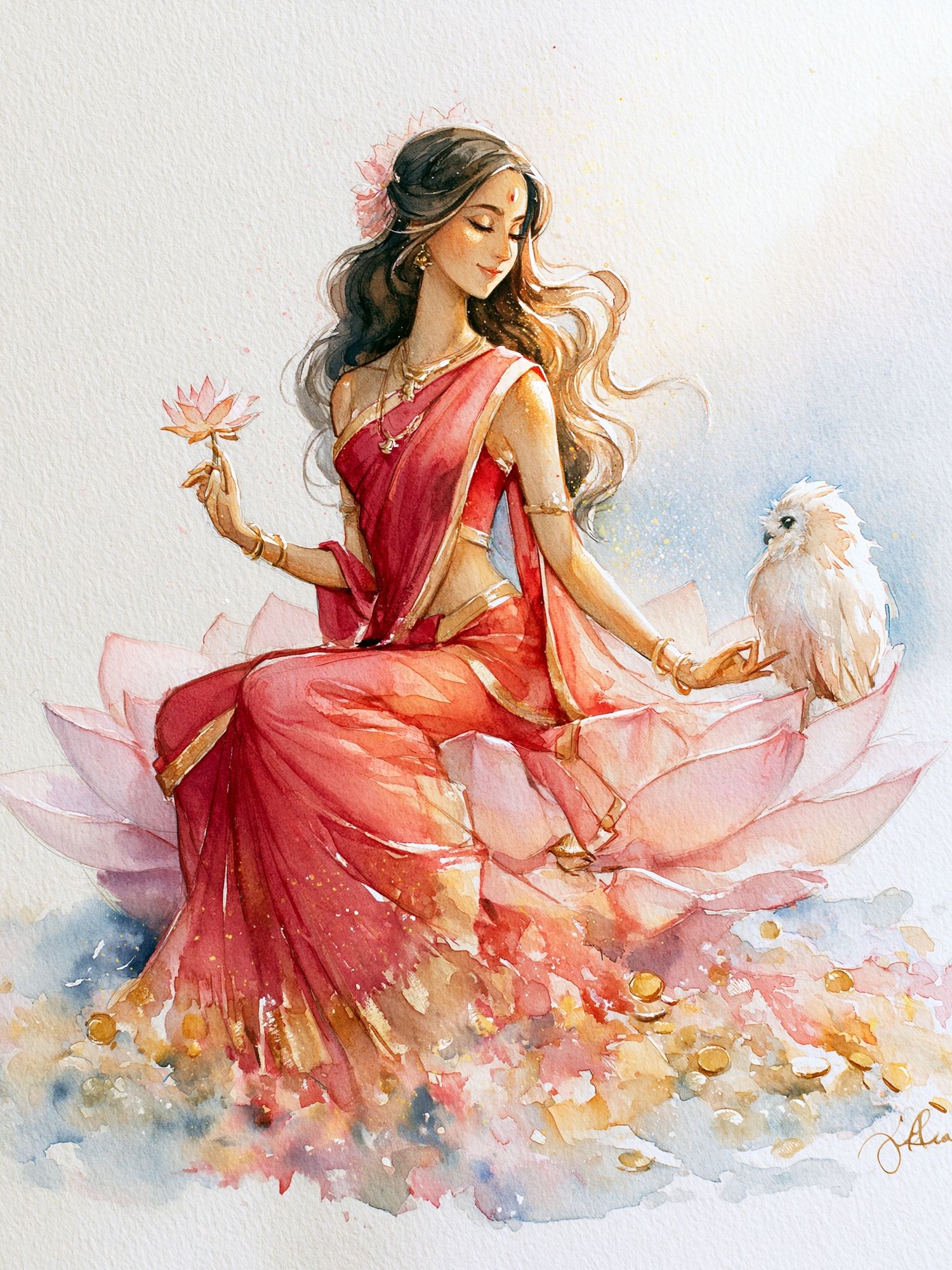 Lotus Goddess Watercolor Print. poster — illustration art