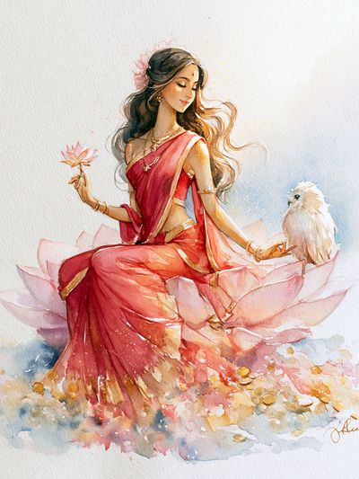 Lotus Goddess Watercolor Print. poster print