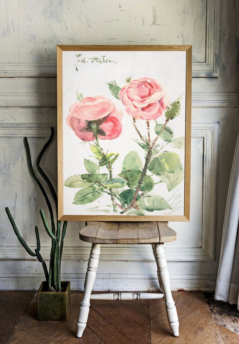 Pink Roses — Watercolor Print room preview