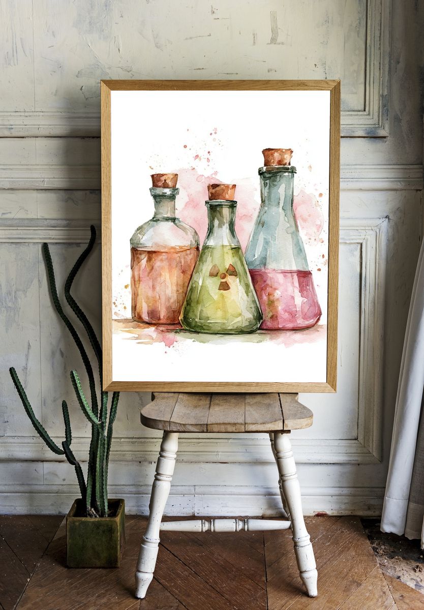 Watercolor Potion Bottles Print. room preview