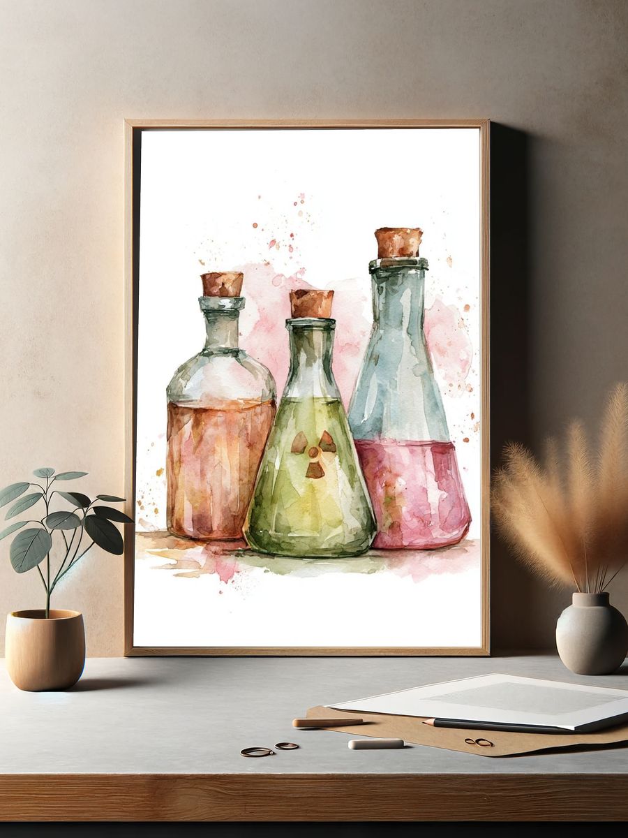 Watercolor Potion Bottles Print. — room view 2