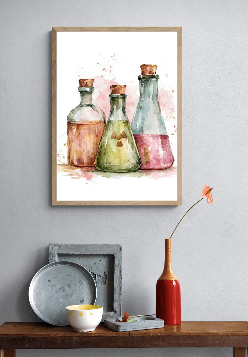 Watercolor Potion Bottles Print. — room view 3