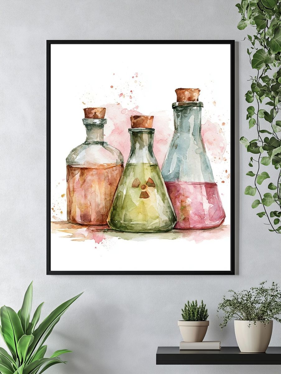 Watercolor Potion Bottles Print. — room view 4