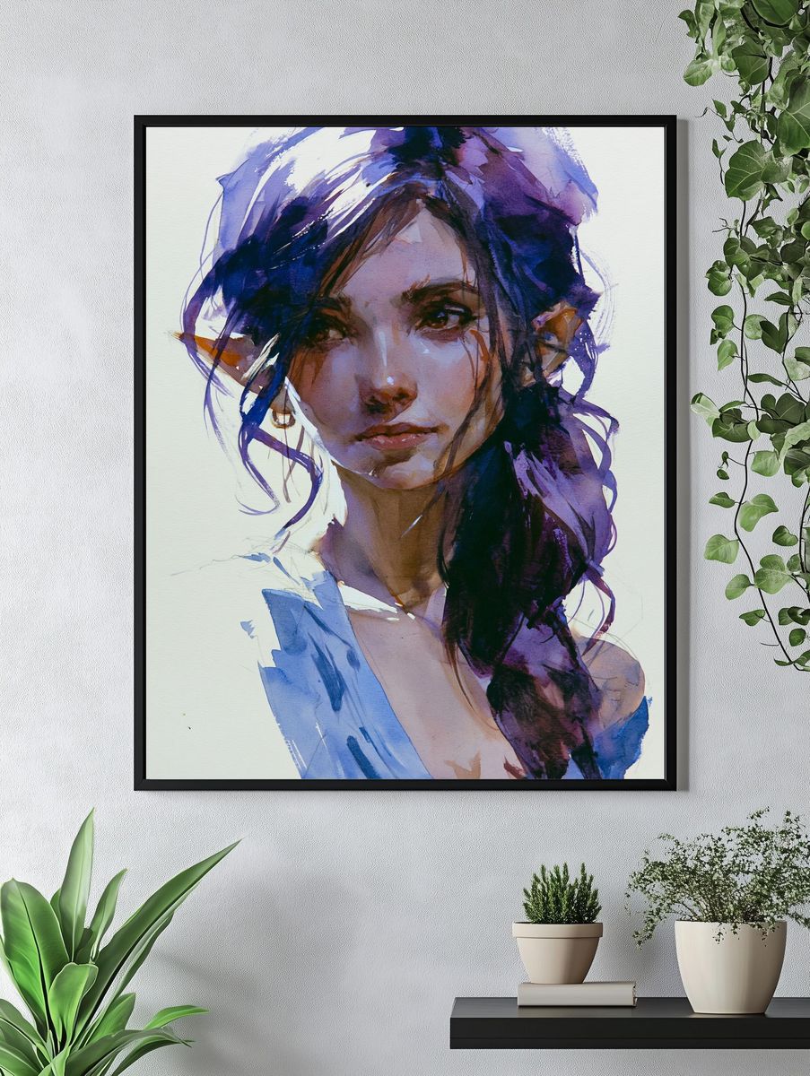 Watercolor Elf Portrait Poster. — room view 4