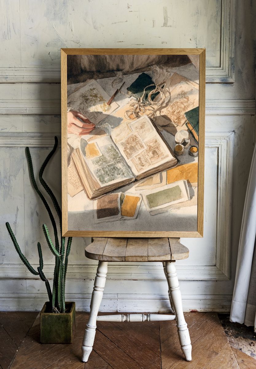 Watercolor Sketchbook Still Life Print. room preview
