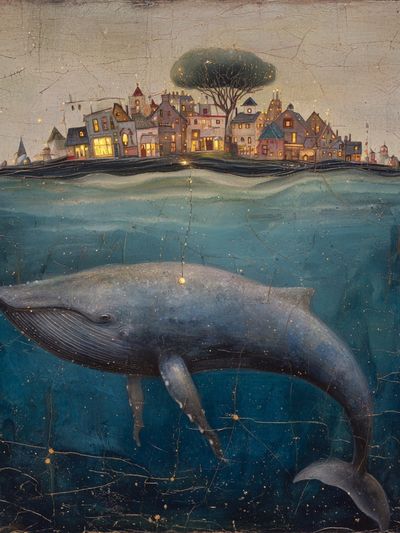 Whale Beneath the City — Surreal Art Print. poster
