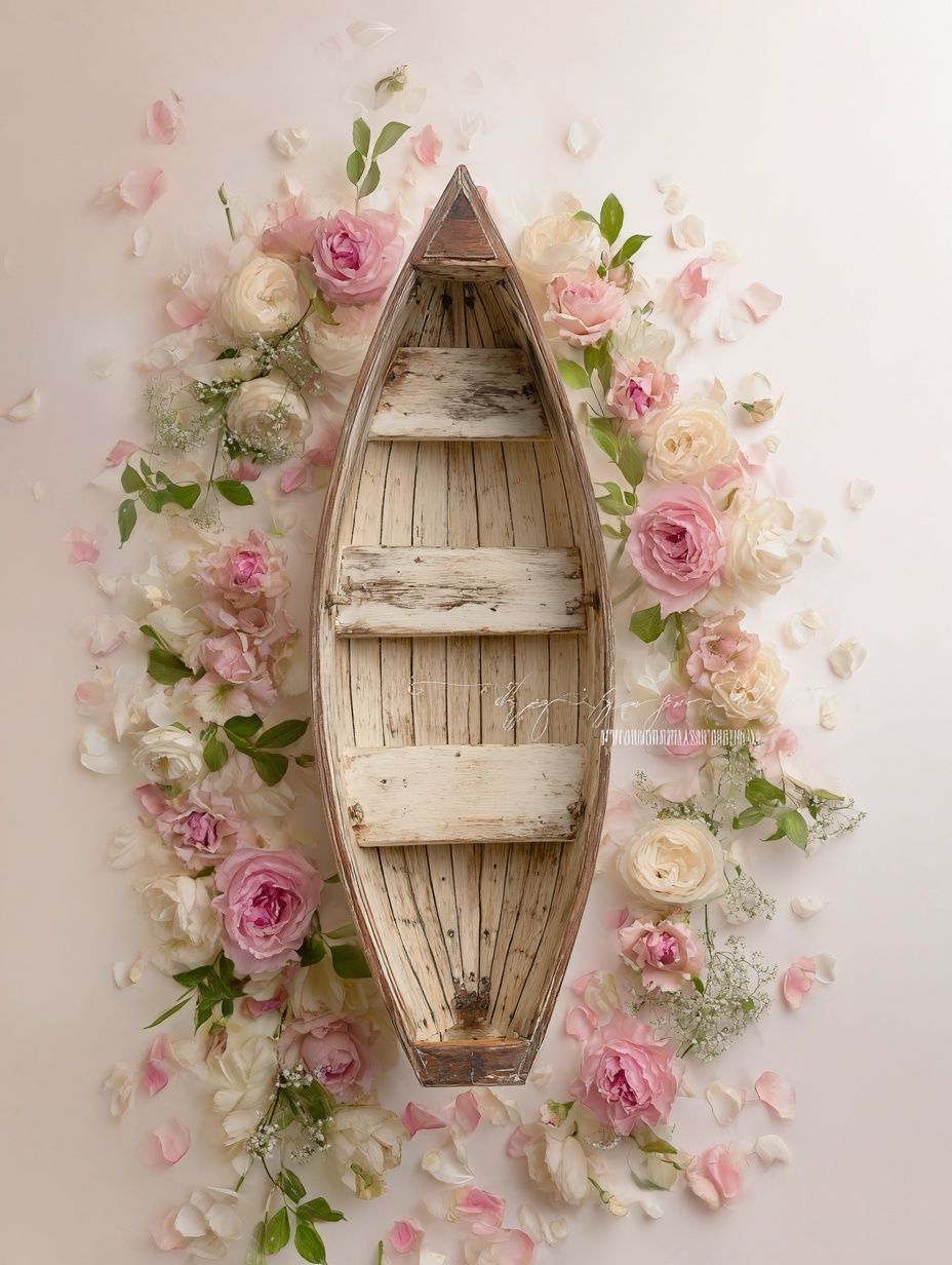 Wooden Boat with Flowers — Fine Art Print. poster — fine-art art