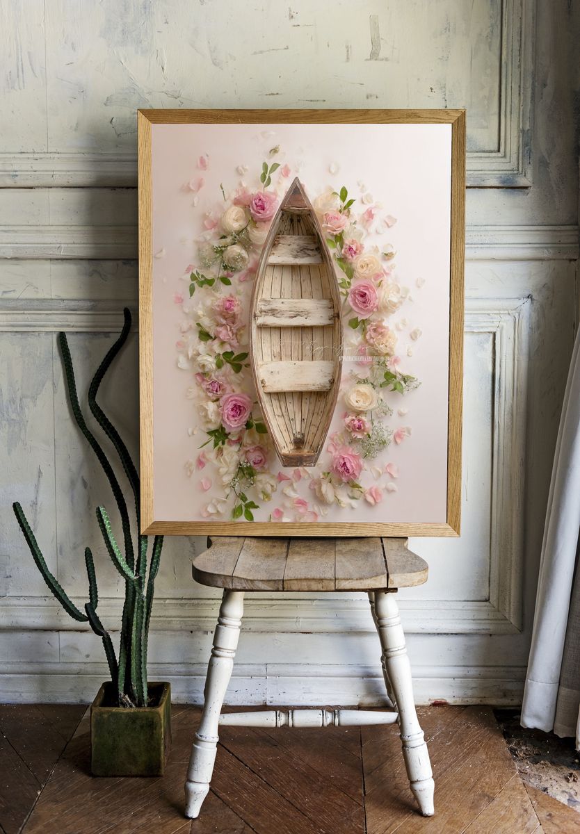 Wooden Boat with Flowers — Fine Art Print room preview