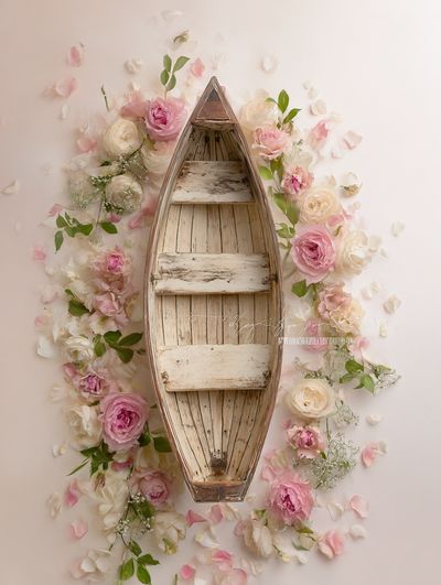 Wooden Boat with Flowers — Fine Art Print. poster