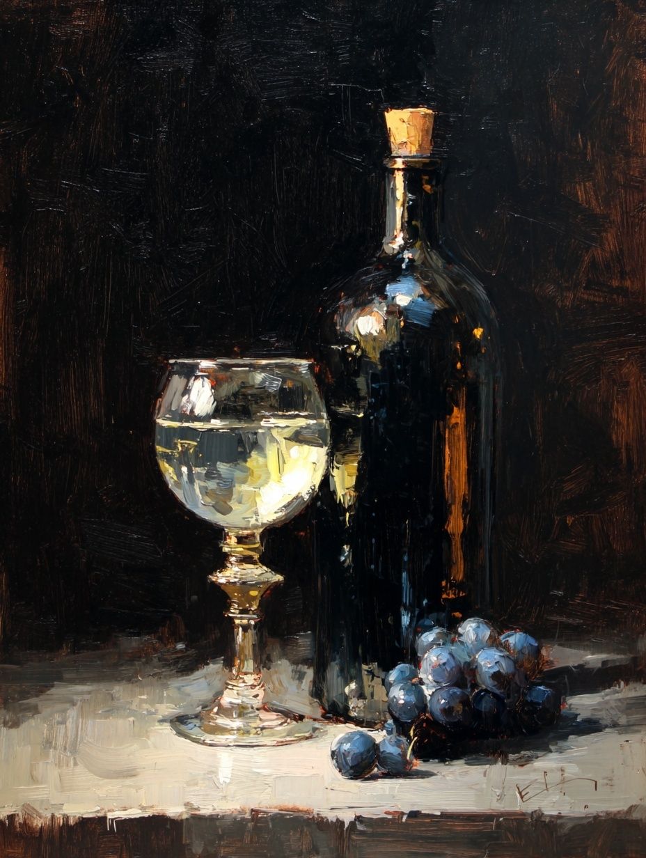 Wine Bottle and Glass — Still Life Print.