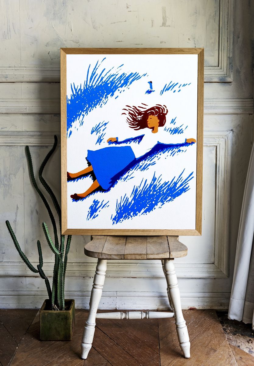 Woman in Blue Grass — Illustration Print room preview