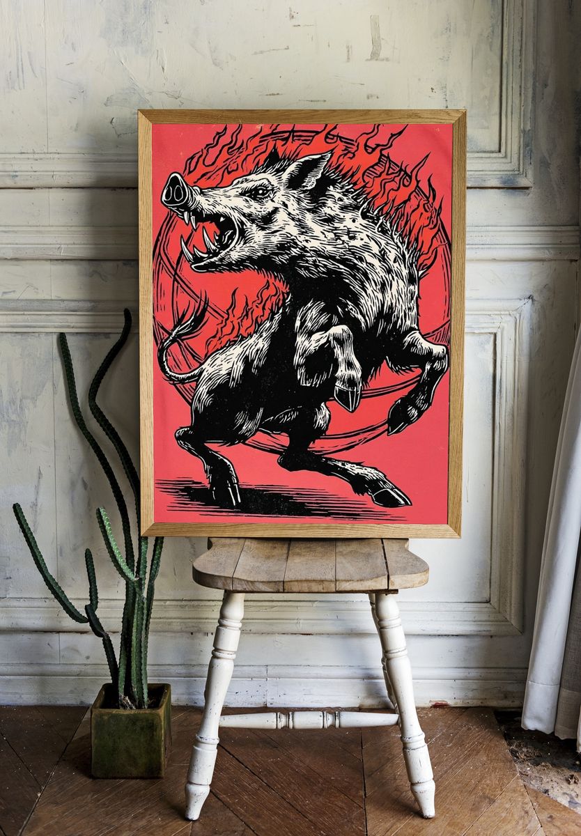Raging Boar Illustration Poster. room preview
