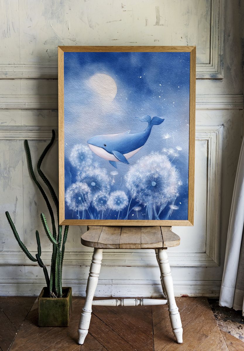 Whale in Blue Watercolor Poster room preview