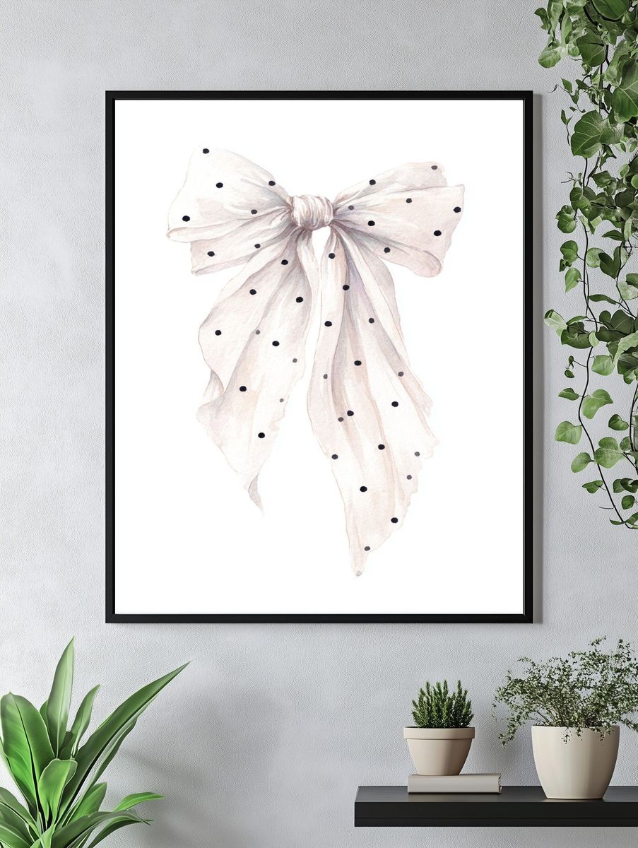 Polka Dot Bow — Watercolor Print. — room view 4