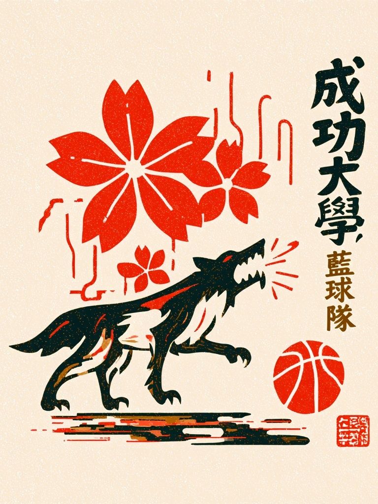 Wolf Basketball Japanese Print Poster. poster — illustration art